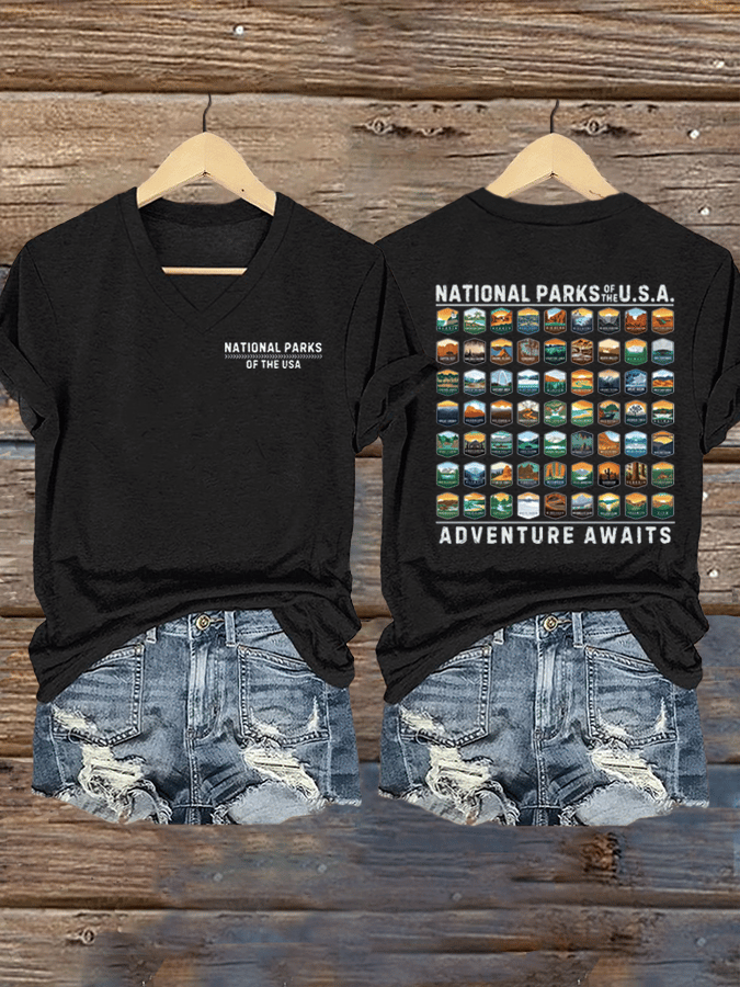 Women's National Parks Of The USA Print V-Neck T-Shirt