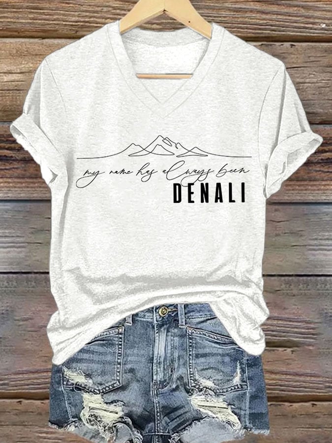 V-neck Retro My Name Has Always Been DENALI Print T-Shirt