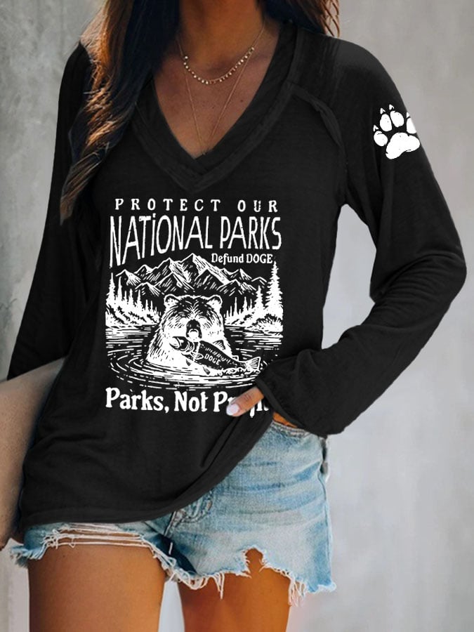 Women's Protect Our National Parks Print V Neck T-Shirt