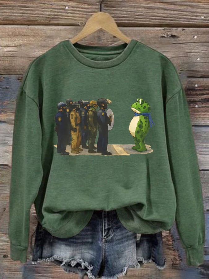 Women's Portland Frog Print Casual Sweatshirt