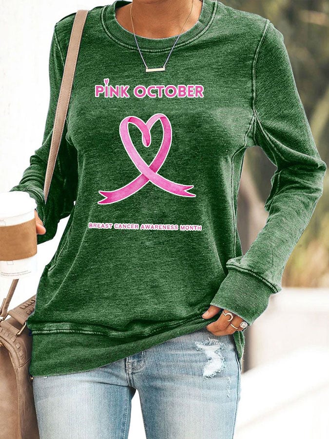 Women's Pi̇nk October Breast Cancer Awareness Month Printed Sweatshirt