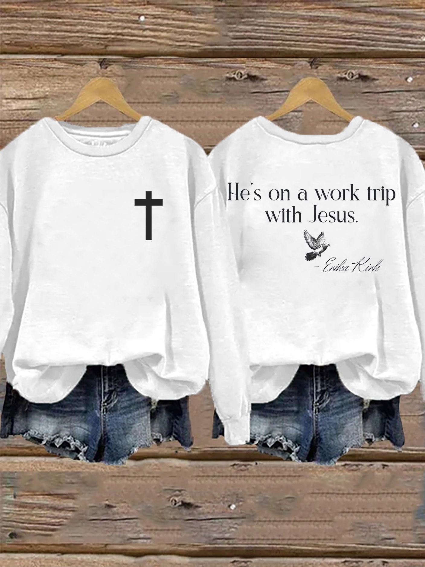 Retro He's On A Work Trip With Jesus Print Sweatshirt