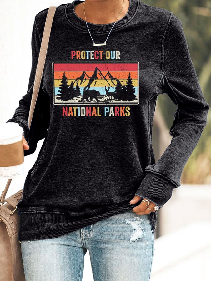 Women's Retro Retro Protect Our National Parks Printed Casual Sweatshirt