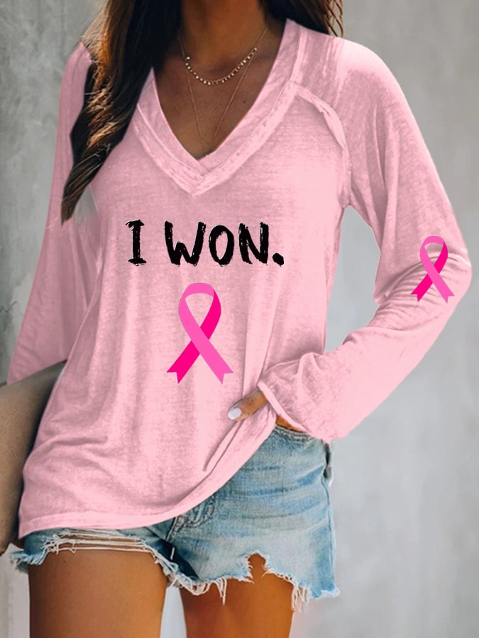 Women's Breast Cancer Survivor Printed Casual Long Sleeve T-Shirt