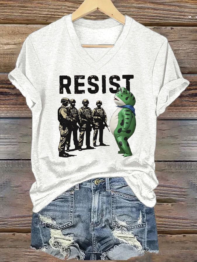 Women's FDT Portland Frog Protest Revolt Machine Print T-Shirt