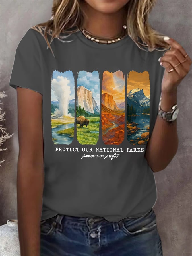 Women's Protect Our National Parks Print Round Neck T-Shirt