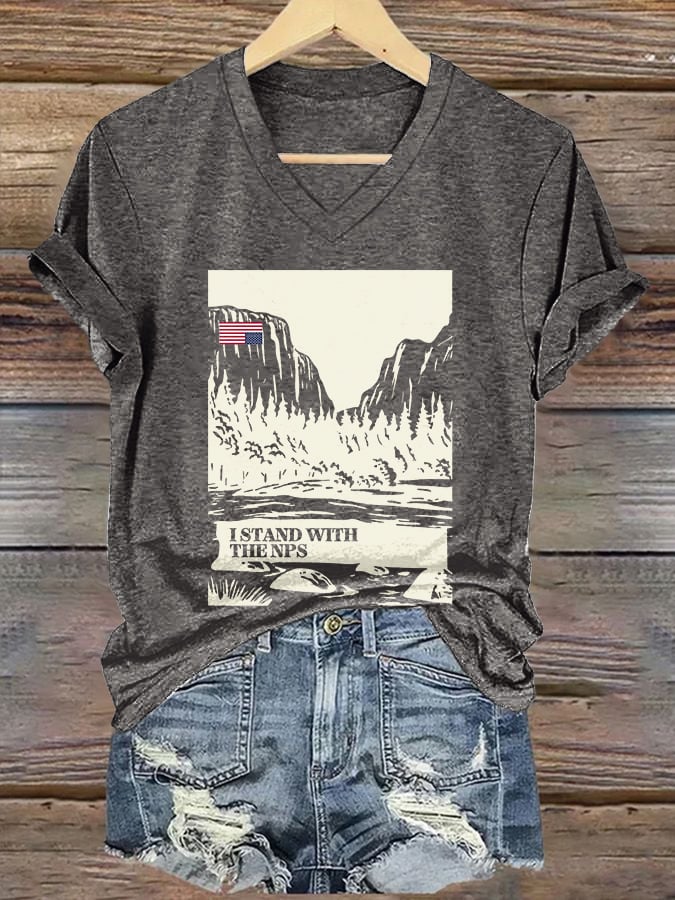 V-neck Retro I Stand With The NPS Print T-Shirt