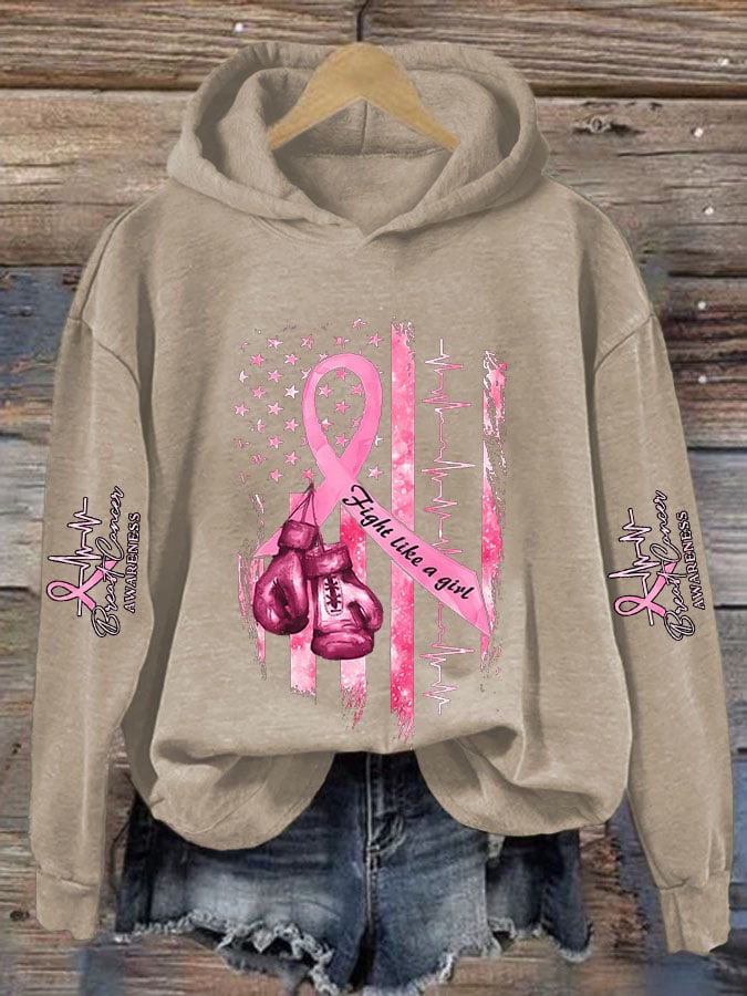 Women's Casual Breast Cancer Awareness Print Long Sleeve Sweatshirt