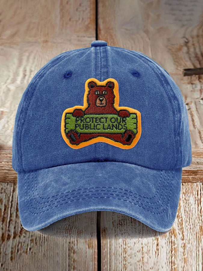 Retro Protect Our Public Lands Bear Patch Printed Baseball Cap