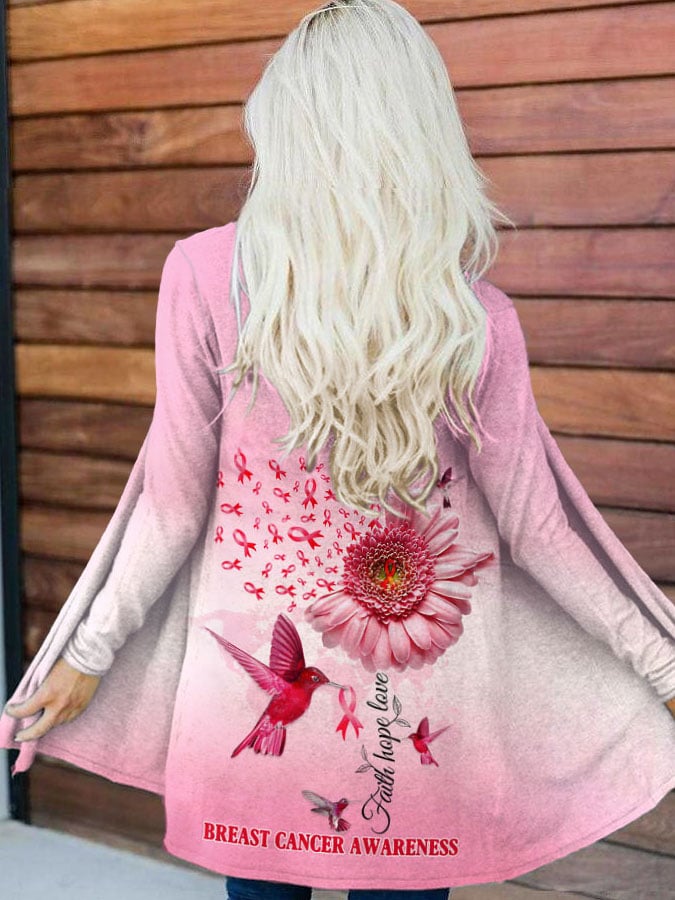 Faith Hope Love Breast Cancer Awareness Print Cardigan