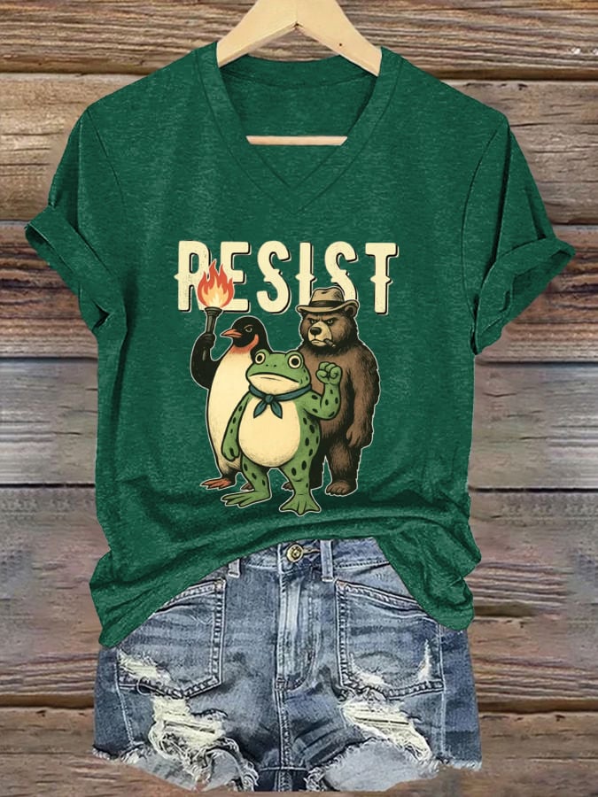 Women's FDT Portland Frog Protest Revolt Machine Print T-Shirt
