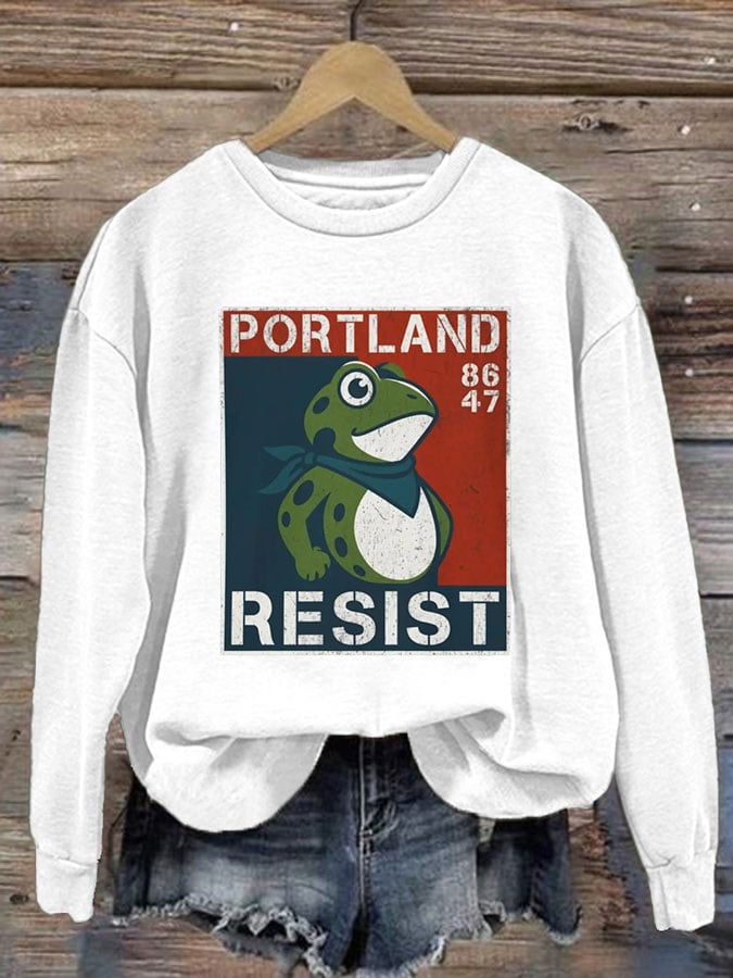 Women's FDT Portland Frog Protest Against the Machine Print Sweatshirt