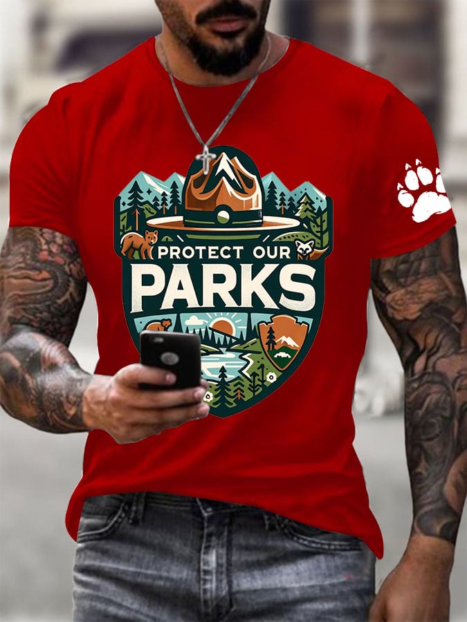 Men's Protect Our National Parks Printed Round Neck T-Shirt