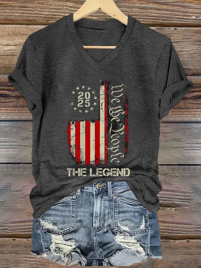 Women's Commemorative Print V Neck T-shirt