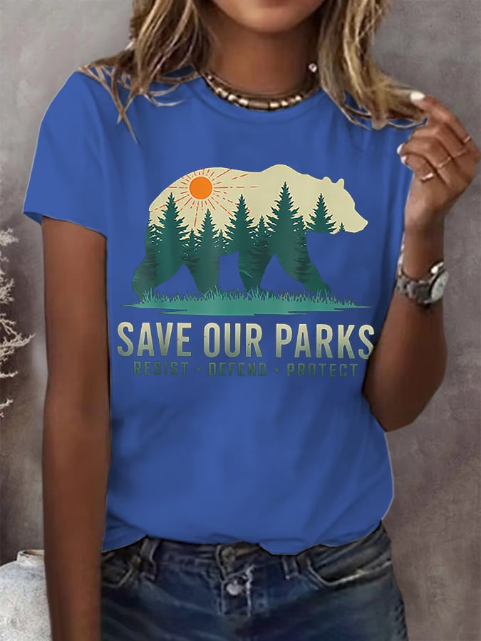Women's Save Our Parks Print Round Neck T-Shirt