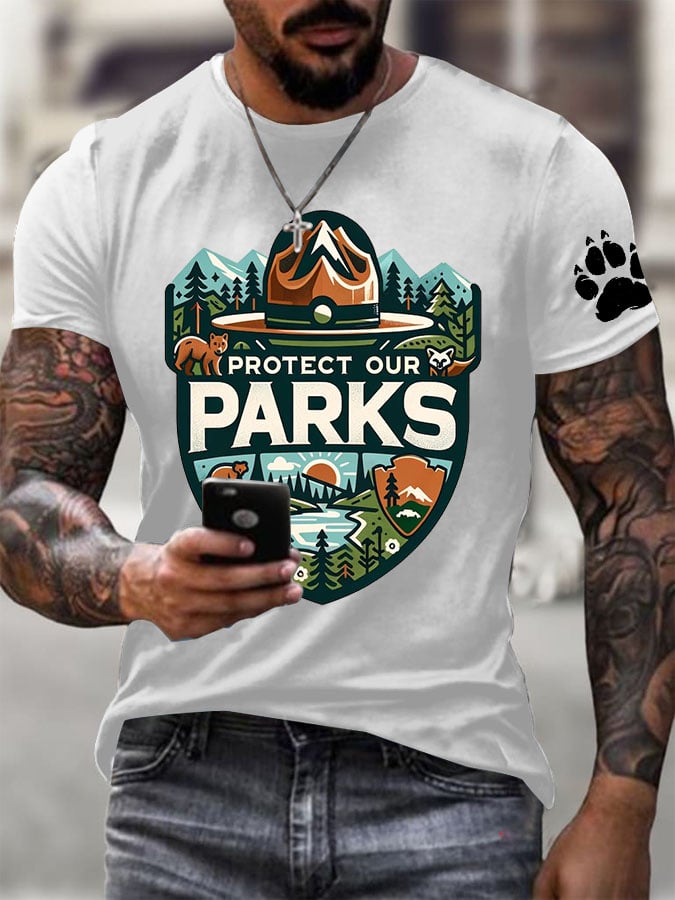 Men's Protect Our National Parks Printed Round Neck T-Shirt