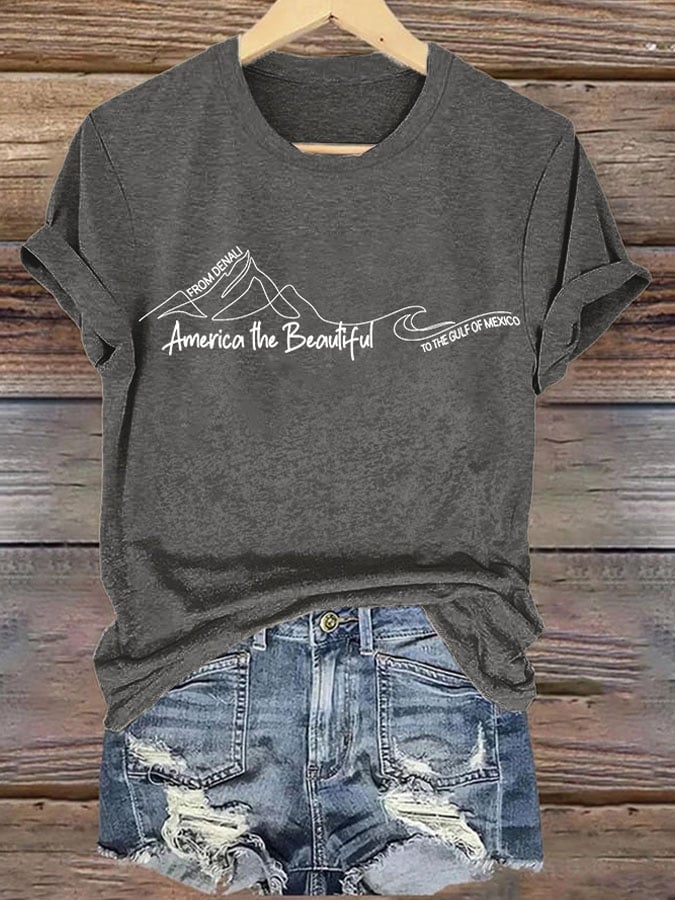 Retro America The Beautiful From Denali To Gulf Of Mexico Print T-Shirt