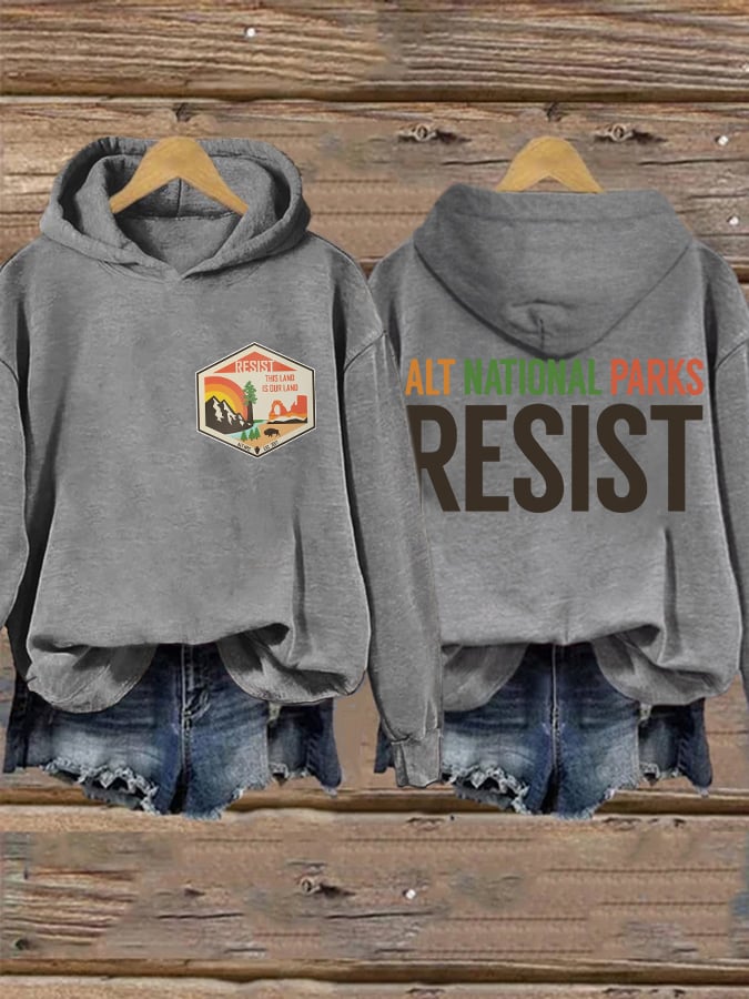 Retro ALT National Parks Resist This Land Is Our Land Print Hoodie