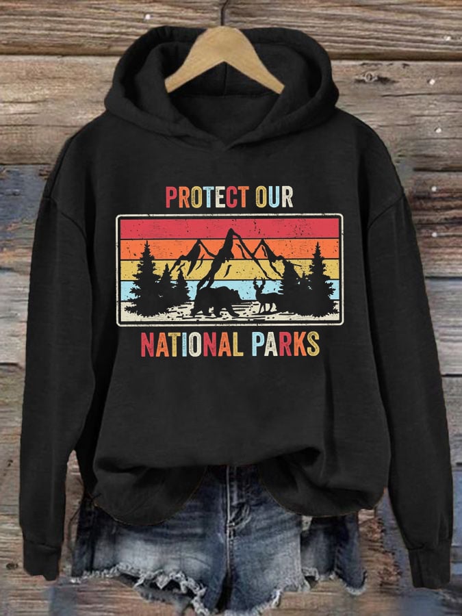 Women's Retro Retro Protect Our National Parks Printed Hoodie