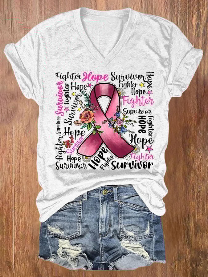 Women's Breast Cancer Awareness Print T-Shirt