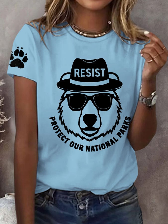 Women's Protect Our National Parks Print Round Neck T-Shirt