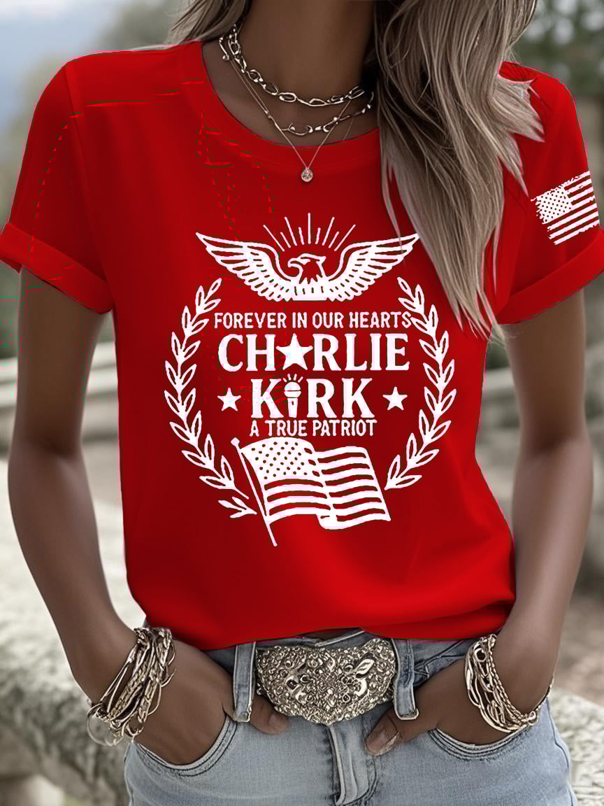 Retro Forever In Our Hearts A True Patriot Print T-Shirt