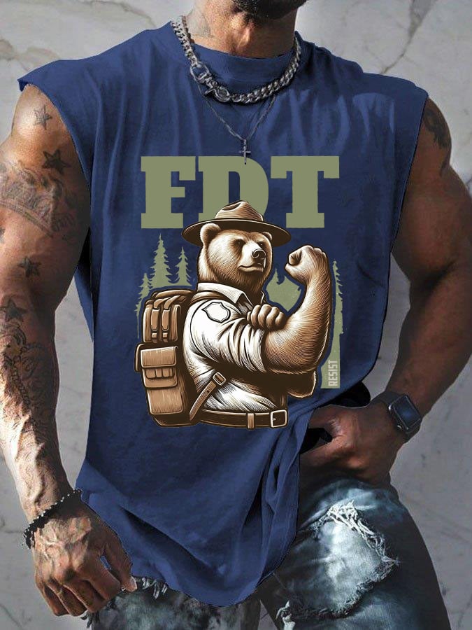 Men'S Retro Support National Parks FDT Resist Bear Print Sleeveless Tank Top