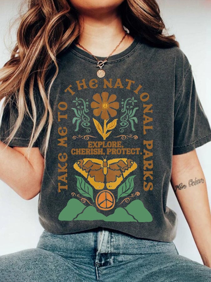 Women's Protect Our National Parks Print Round Neck T-Shirt
