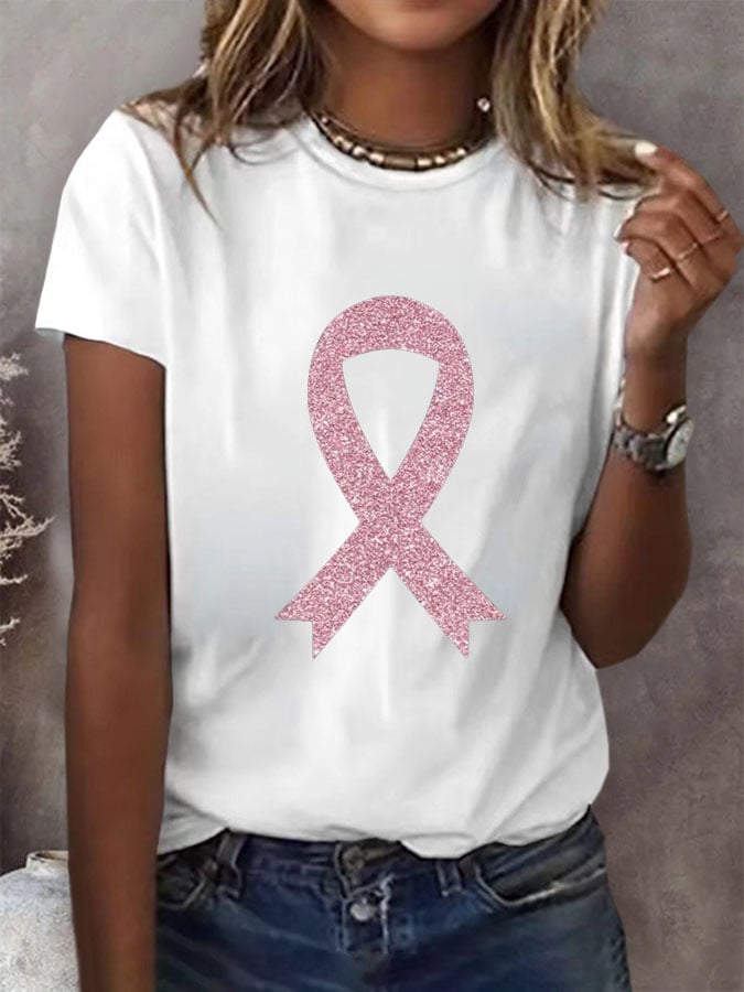 Women's Breast Cancer Awareness Print Casual T-Shirt