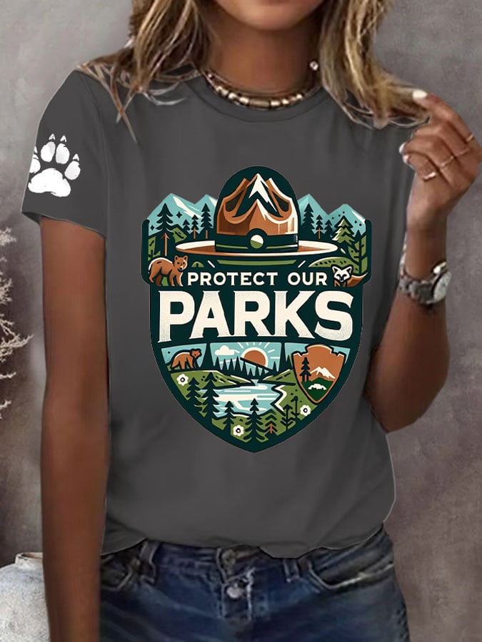 Women's Protect Our National Parks Print Round Neck T-Shirt