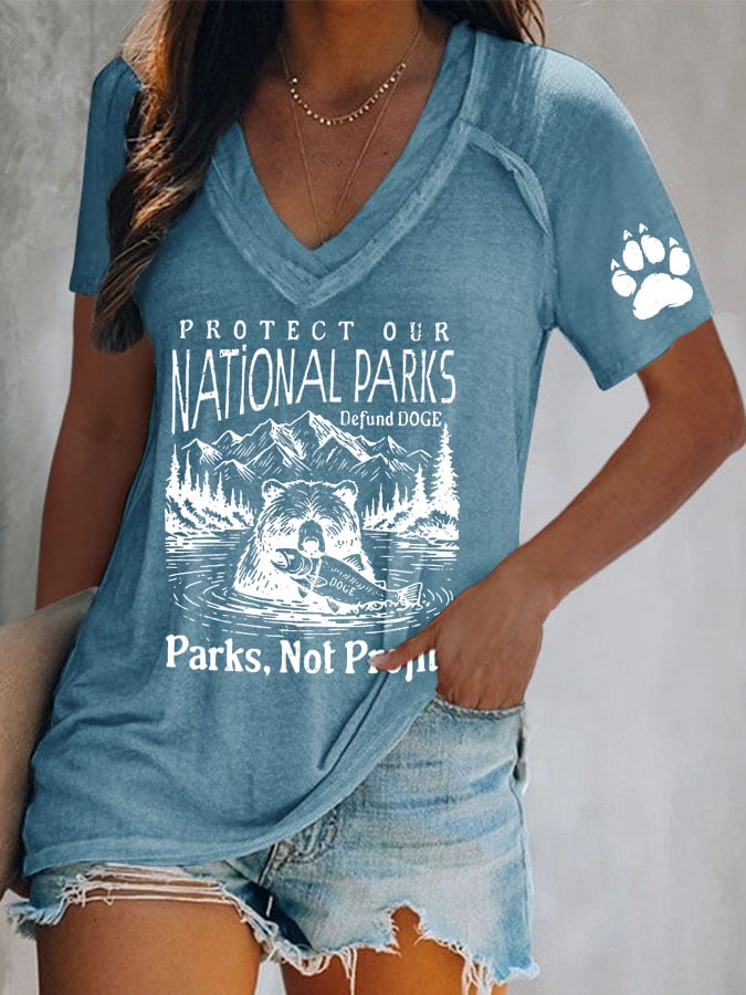 Women's Protect Our National Parks Print V Neck T-Shirt