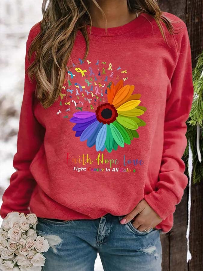 Breast Cancer Crew Neck Long Sleeve Sweatshirt