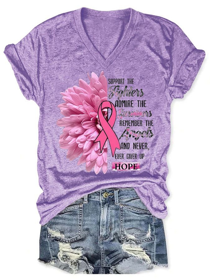 Women's Casual Breast Cancer Awareness Print Short Sleeve T-Shirt