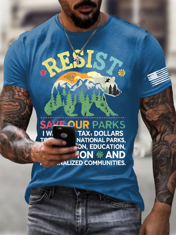 Men's Support National Parks Printed Round Neck T-Shirt