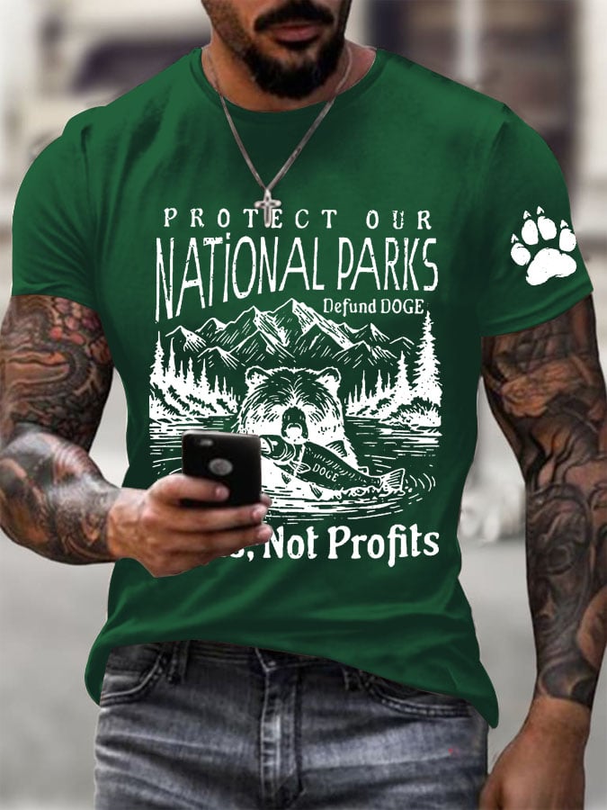 Men's Protect Our National Parks Printed Round Neck T-Shirt