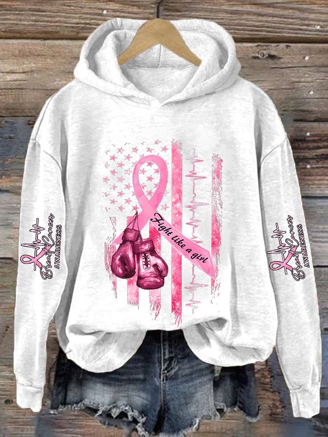 Women's Casual Breast Cancer Awareness Print Long Sleeve Sweatshirt