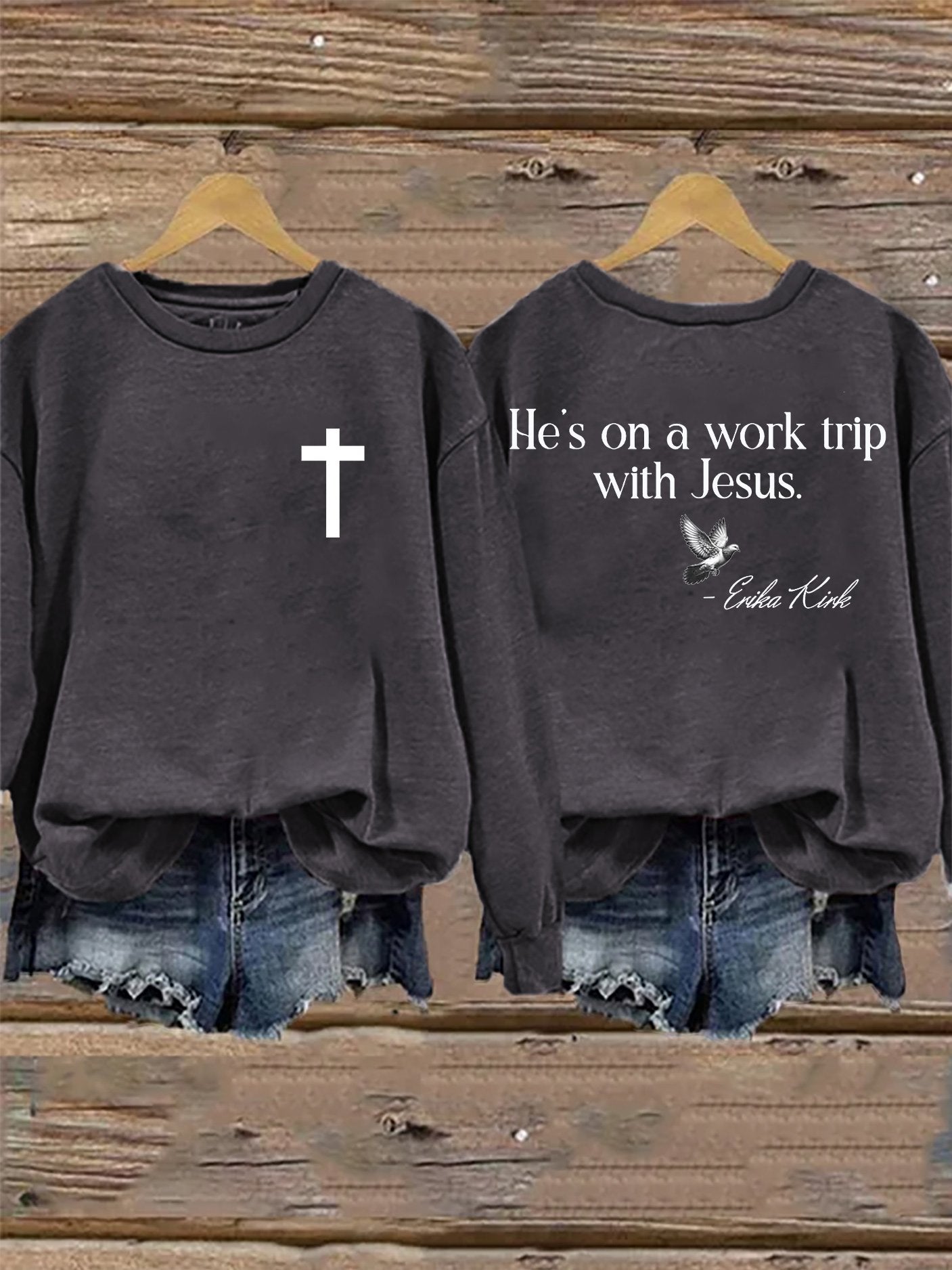 Retro He's On A Work Trip With Jesus Print Sweatshirt