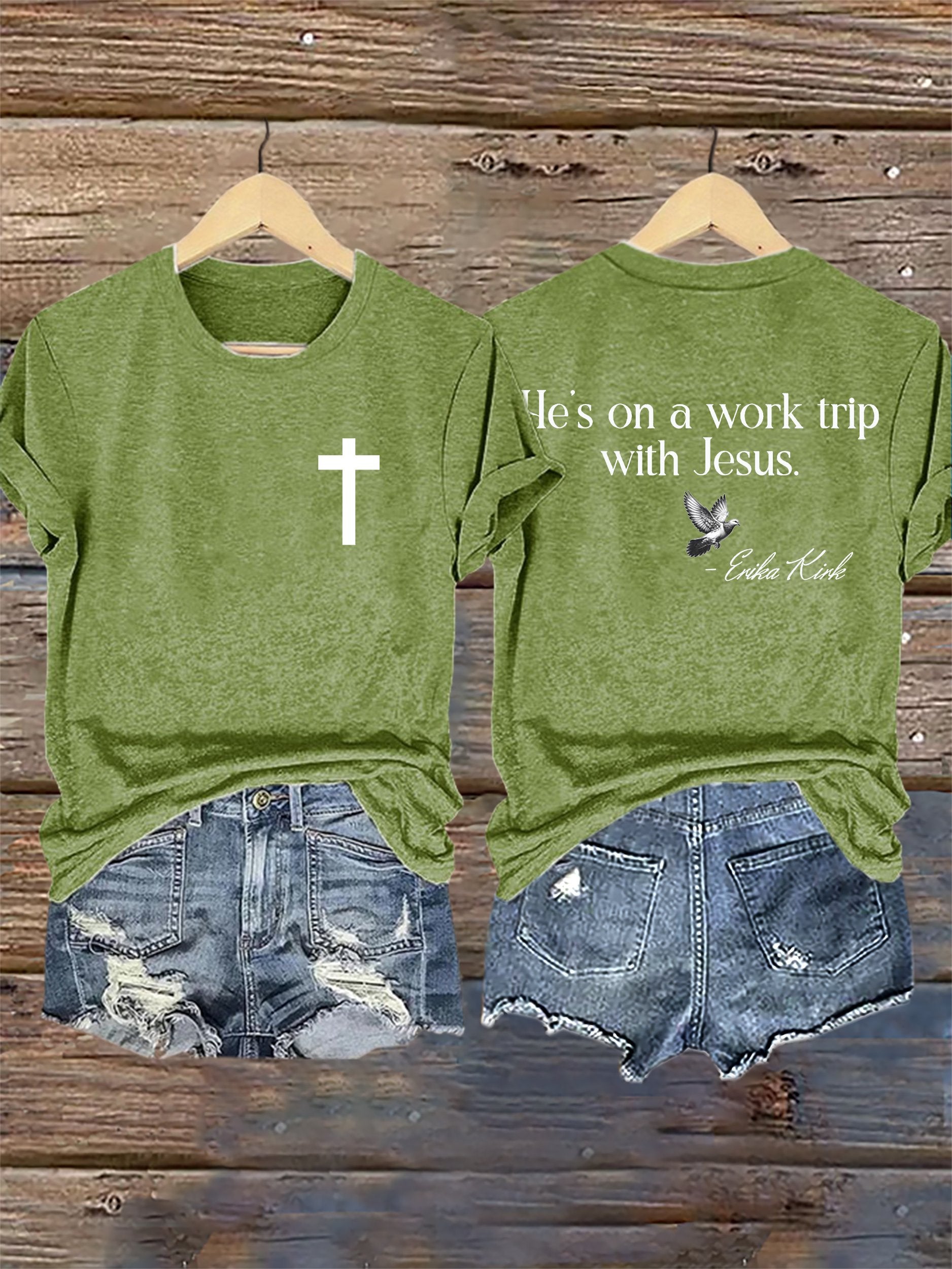 Retro He's On A Work Trip With Jesus Print T-Shirt