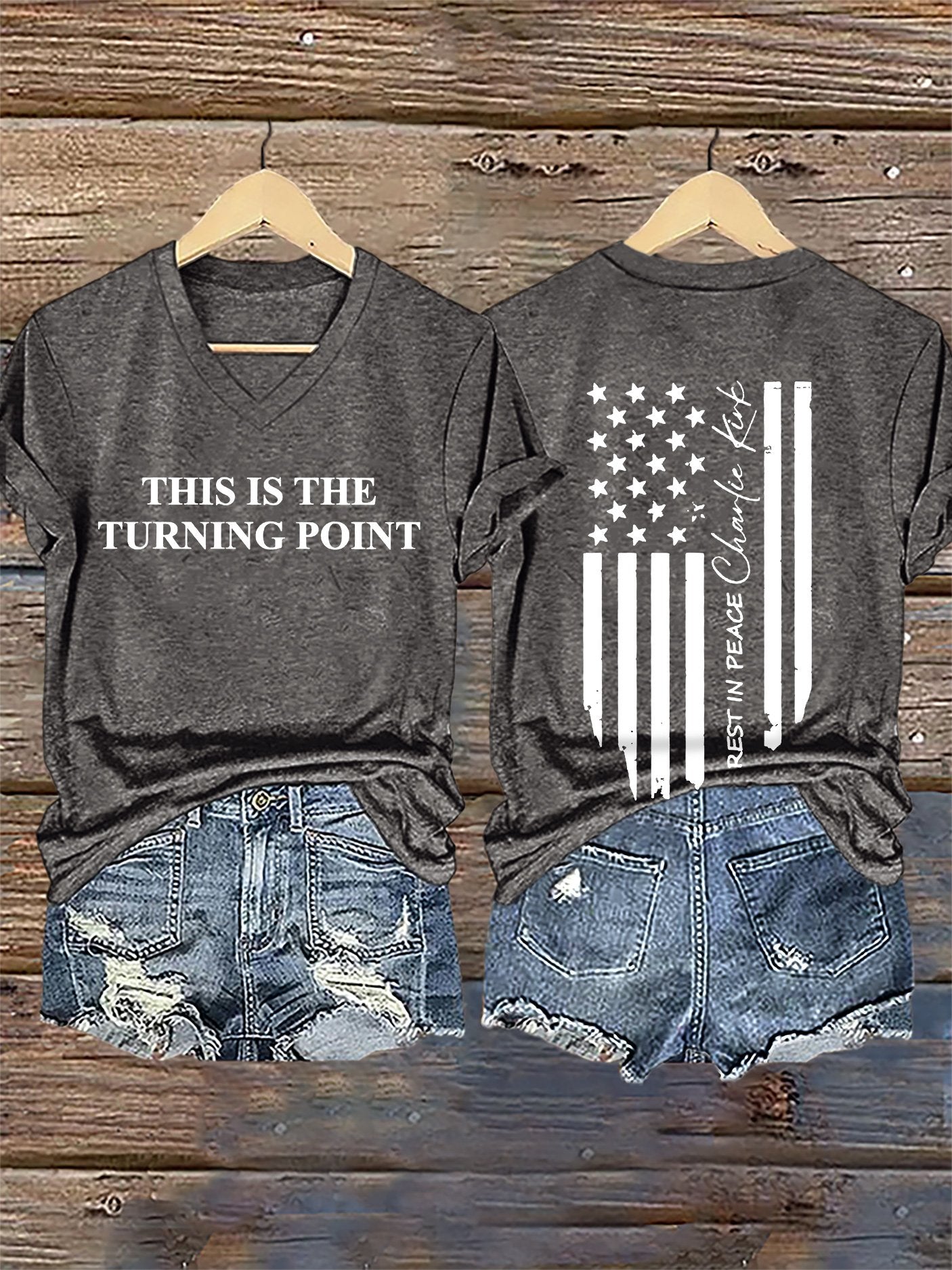 V-Neck Retro This Is The Turning Point Print T-Shirt