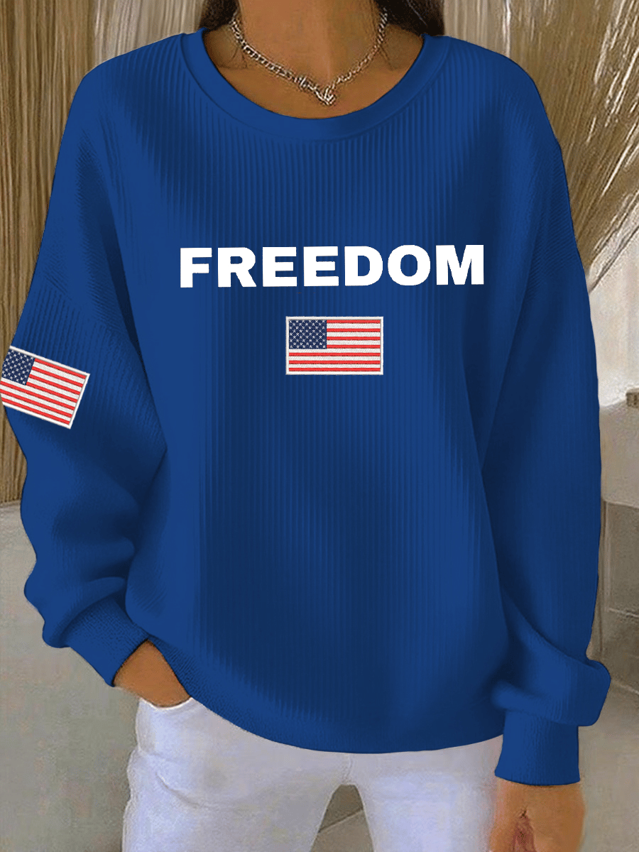 Women's Freedon Falg Print Round Neck Sweatshirt