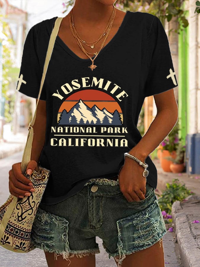 Women's Protect Our National Parks Print V Neck Casual T-Shirt