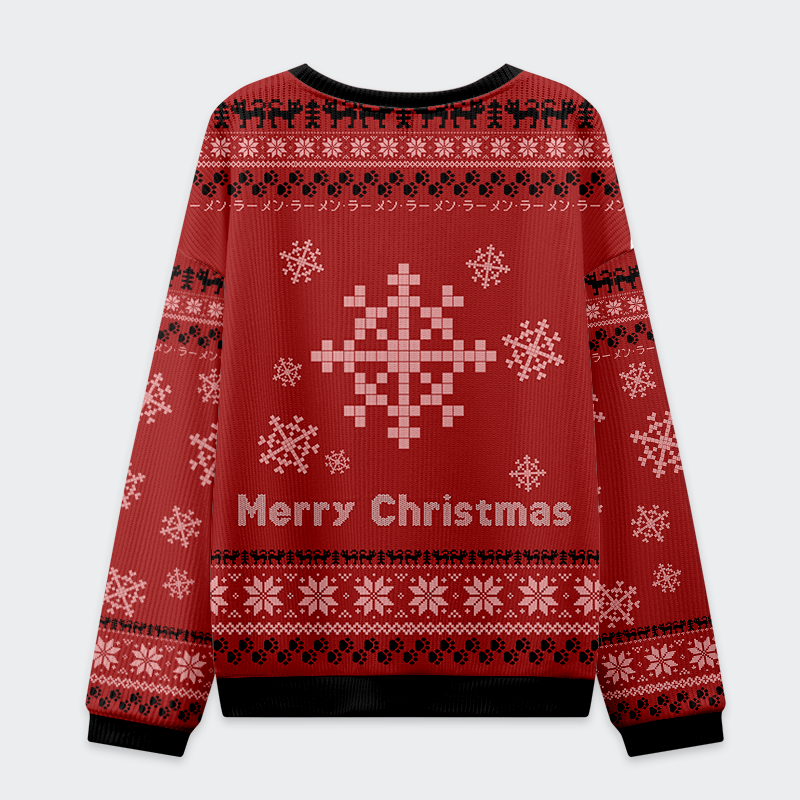 Tokyo-Tiger Fat Cat Eating Ramen Christmas Ugly Sweatshirt