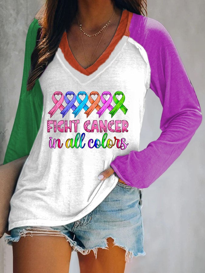 Breast Cancer Print Long Sleeve Casual T-Shirt