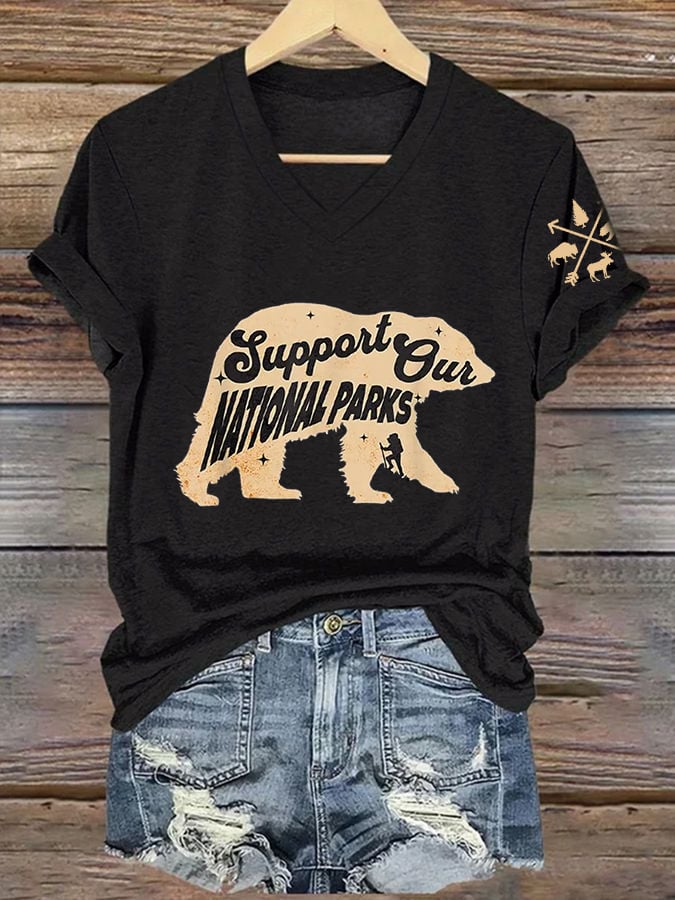 Women's Support Our National Parks Print V-Neck T-Shirt