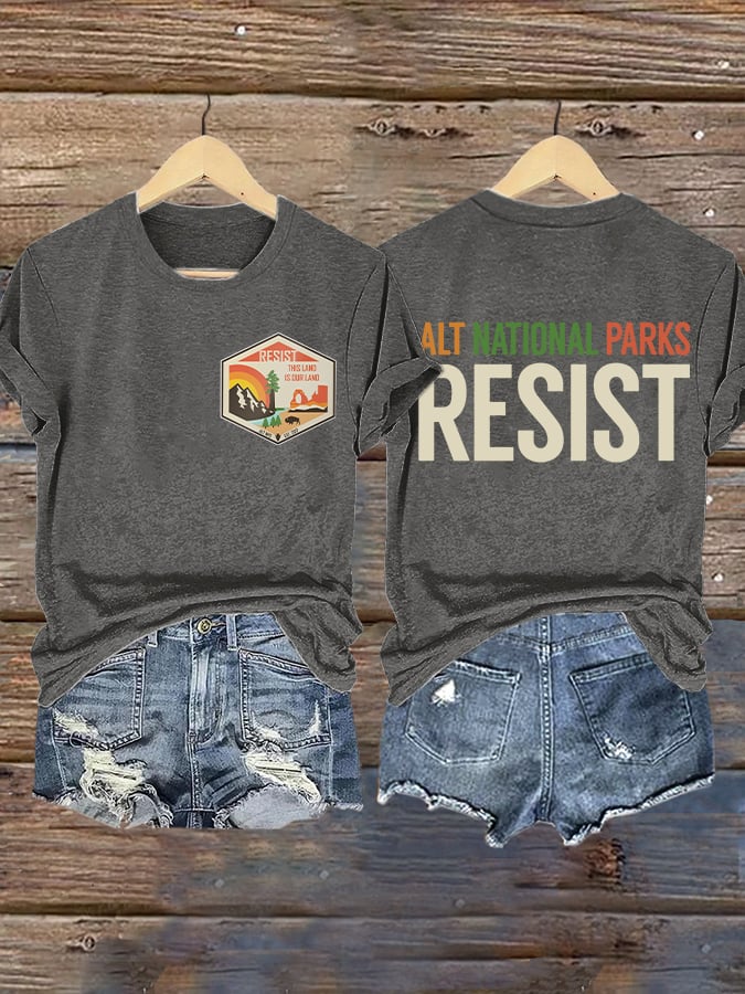 Retro ALT National Parks Resist This Land Is Our Land Print T-Shirt