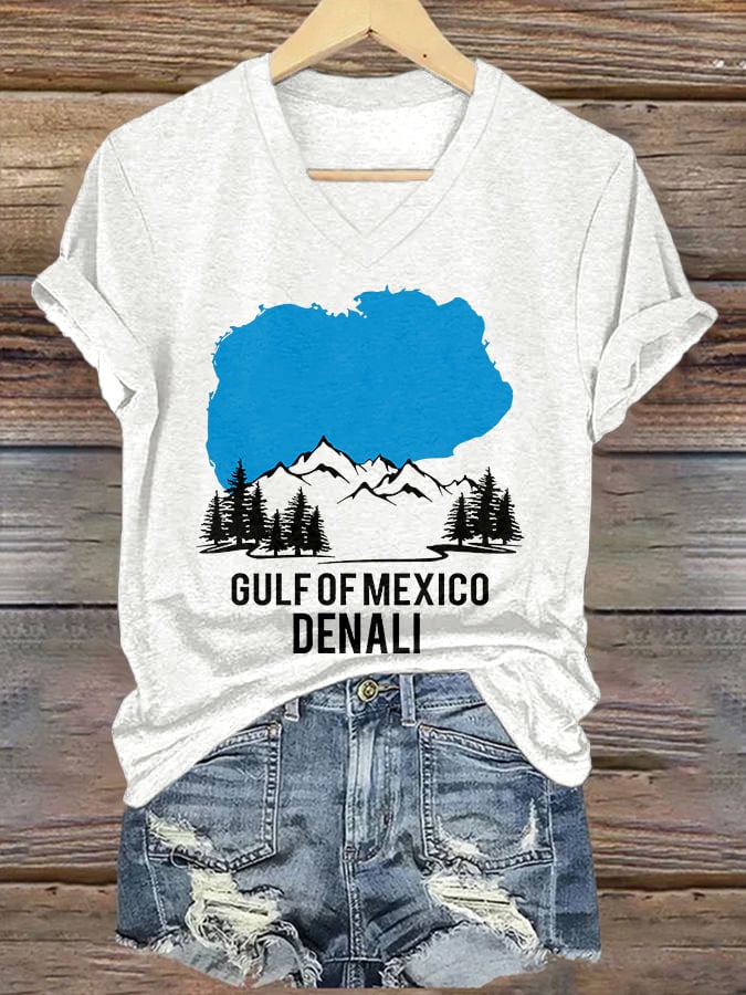 V-neck Retro From Denali To Gulf Of Mexico Print T-Shirt