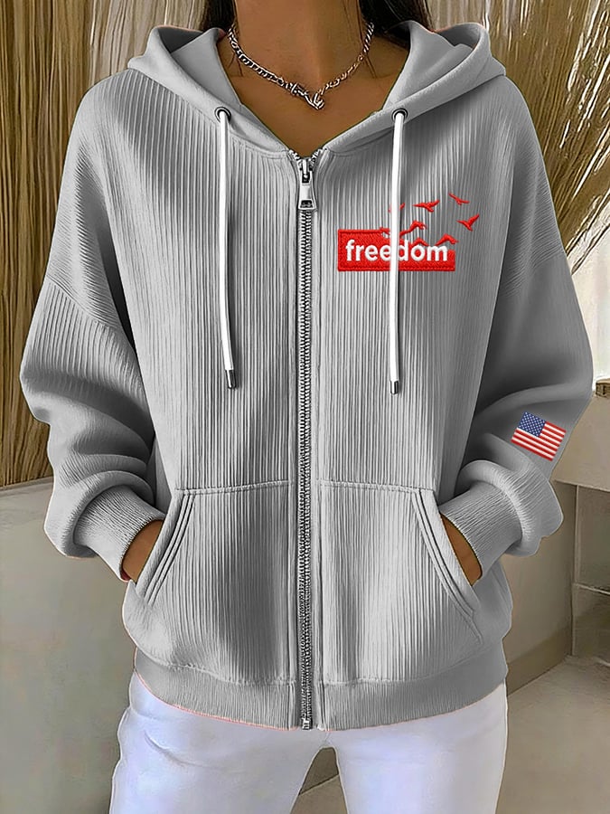 Women's Casual Liberty Flag Sweatshirt Jacket