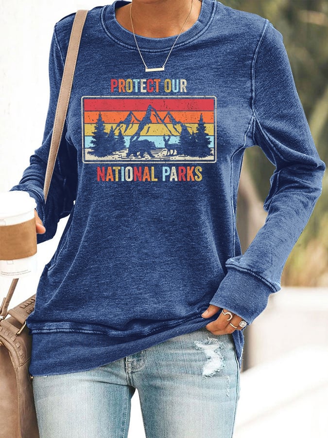 Women's Retro Retro Protect Our National Parks Printed Casual Sweatshirt