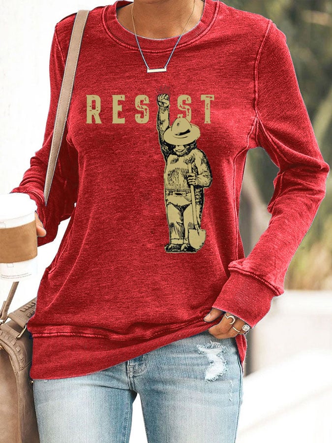 Women's Protect Our National Parks Print Round Neck Sweatshirt