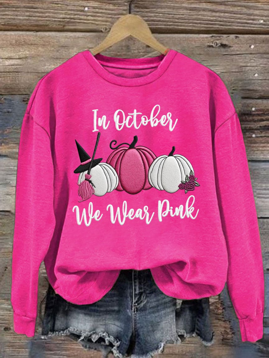 Women's Breast Cancer In October We Wear Pink Print Crew Neck Sweatshirt